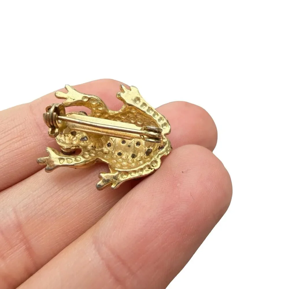 Vintage Jewelry Frog Brooch Rhinestone Frog Pin